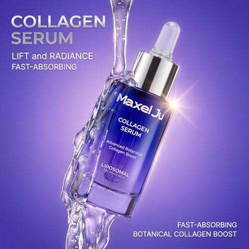 MAXEL JU Collagen Serum for Face with Peptides, Niacinamide & Pentavitin – Liposomal Anti Aging Facial Serum for Skin Tightening & Firming – Plumping & Hydrating 72h Moisture (1 fl oz / 30ml)