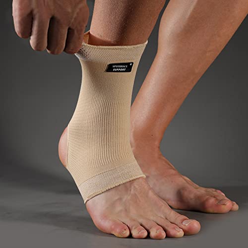 SPOTBRACE Ankle Brace Compression Sleeve, Ankle Support For Women Men 2Pack Nude Large