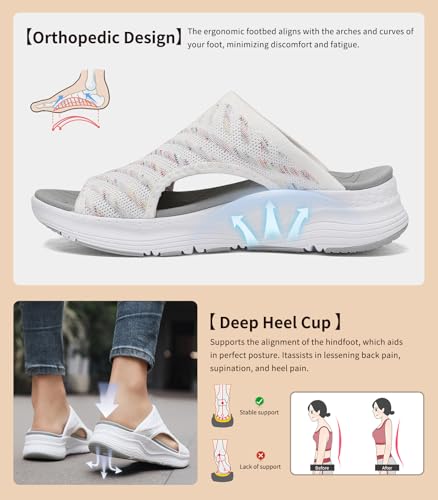 Womens Orthopedic Platform Slides Sandals with Arch Support Ladies Comfortable Walking Open Toe Plantar Fasciitis Slip On for Summer 8 Colourwhite