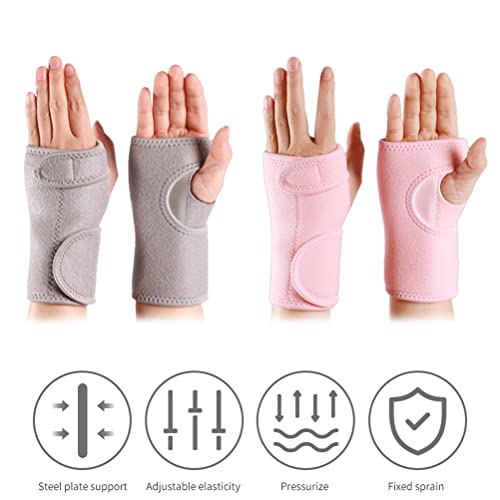 2 Pcs Wrist Brace with Steel Plate for Carpal Tunnel Adjustable Breathable Night Sleep Wrist Support Brace Wrist Splint () pink