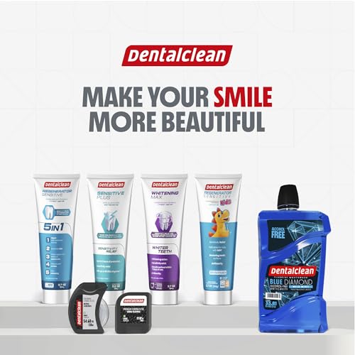 Dentalclean Pack of 3 Kids Gel Toothpastes with MIH Support (Tutti-Frutti Natural) – Enamel Regeneration & Sensitivity Relief, 3.7 oz + Alcohol-Free Mouthwash 33.8 Fl Oz (Blue Diamond Mint)