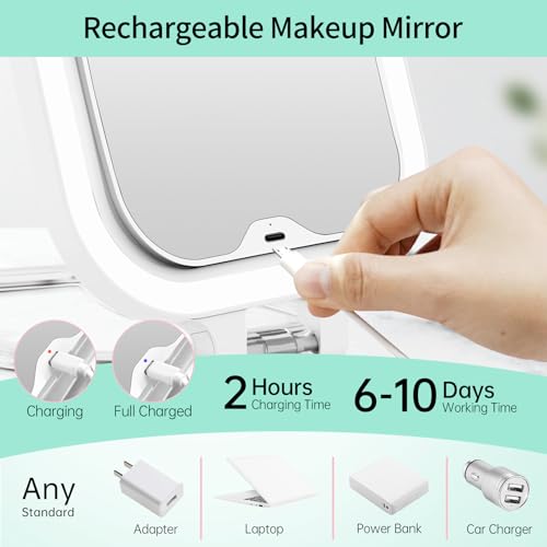 FASCINATE 7" Rechargeable Travel Makeup Mirror 30X Magnification (White) 7" White a