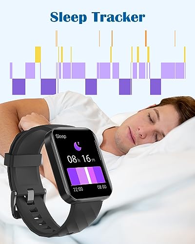 RUIMEN Smart Watches for Men Women, Bluetooth Calls, Fitness Tracker Black