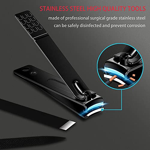 Manicure set, manicure set for men and women- premium stainless steel, Nail Scissors Nail File Ear Pick Tweezers Nose Hair Scissors with Black Leather Travel Case SET 18P (Black)