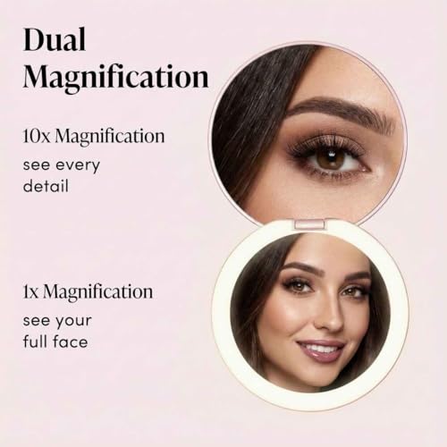 Fancii LED Lighted Travel Makeup Mirror, 1x/10x Magnification - Daylight LED, Compact, Portable, Large 5" Wide Illuminated Folding Mirror - Lumi (Rose Gold) Rose Gold