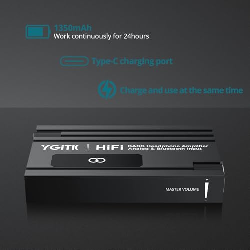 Professional 16-600Ω Bluetooth Headphone Amplifier with Bass Boost,3.5mm Portable HiFi Earphone Amplifiers,Gain Switch Bass Volume Adjust & Aluminum Case,Rechargeble Headphone Amp for Laptop HiFi BASS with Bluetooth
