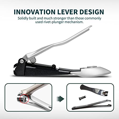 Nail Clippers with Catcher, No Splash Fingernail Toenail Clippers with Sharp Curved Blade and Glass Nail File, Wide Jaw Opening Stainless Steel Nail Cutter Trimmer for Seniors Adult Men Women Silver