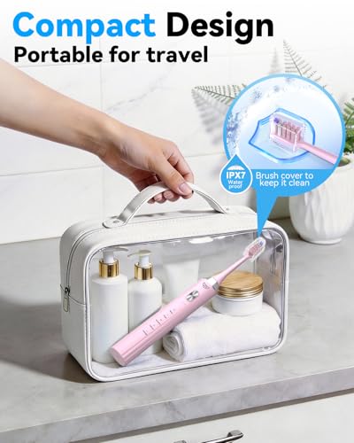 JTF Sonic Electric Toothbrush for Adults with UV Sanitizing & Drying Base Pink