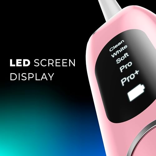7AM2M Sonic Electric Toothbrush for Adults&Teens with LED Screen, 5 Modes, One Charge for 365 Days, 2 Minute Timer, with 8 Brush Heads and Travel Case (Pink) Pink