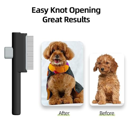 Marchul 2Pcs Pet Comb Flea Comb Set for Cats Dogs, Cat Grooming Brush with Release Button and Stainless Steel Round Teeth, Self-Cleaning Dog Combs for Removing Pet Hair, Knots & Loose Fur, Black Black Set