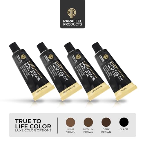 Parallel Products - Luxe Color (Medium Brown) - Cream Hair Dye - 25mL - Tint for Professional Spot Coloring - With Cream Developer, Mixing Dish and Application Brush - Covers Grey Hair - Root Touch Up Medium Brown