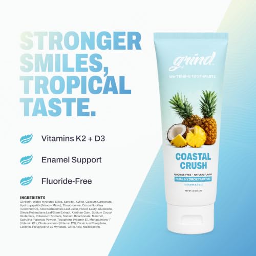 Grind Toothpaste 3-Pack, Nano-Hydroxyapatite Fluoride-Free Formula | Appropriate for Sensitive Teeth, Adult Oral Care | Fresh & Fruity Bundle - Citrus Burst, Lemon Love & Coastal Crush