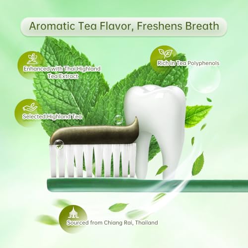 Twin Lotus Chiangrai High Mountain Tea Toothpaste, Orange Jasmine,Green Tea Extract,Fluoride Free,Teeth Whitening,Thai Oral spa,3.52oz 3 Pks,for Teeth Care Tea polyphenols