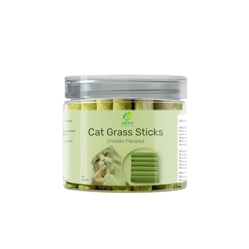 Cat Grass Teething Sticks for Hairball Removal & Teeth Cleaning, Chicken Flavored, Natural Dental Treats for Indoor Cats