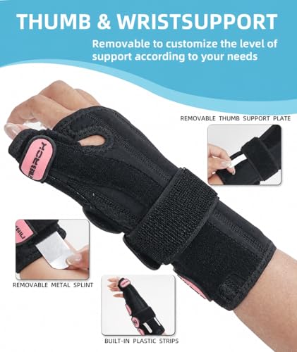 Adjustable Thumb Spica Splint Wrist Brace, Universal for Left/Right Hand, Day & Night Support, Relieves De Quervain's Tenosynovitis/Carpal Tunnel/Tendonitis/Arthritis, Unisex (Left Hand-Pink, Small/Medium) Left Hand-Pink