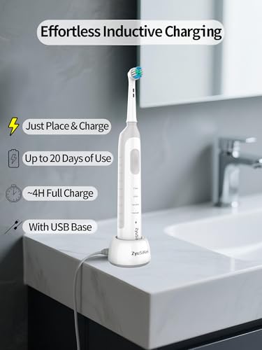 Rotating Electric Toothbrush, Round Head, Gentle on Gums White