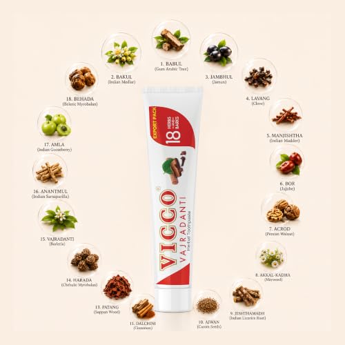 Vicco Vajradanti Ayurvedic Herbal Toothpaste for Oral Care & Gum Health - 70 Year Legacy of Ayurveda, with 18 Ayurvedic Herbs & Barks, Fluoride-Free - 7 oz (3 Pack)