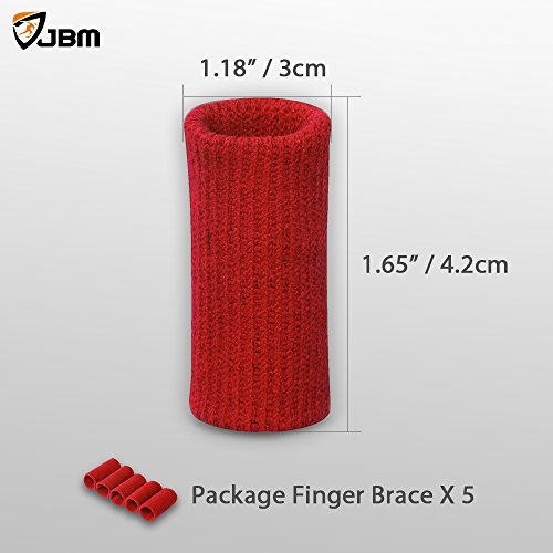 JBM Adult Finger Brace Splint Sleeve Thumb Support Protector Soft Comfortable Cushion Pressure Safe Elastic Breathable for Basketball Volleyball Baseball Badminton Tennis Boating Gym (Red) (Pack of 2) Red One Size (Pack of 2)