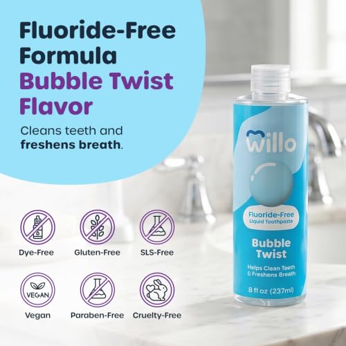 Willo AutoFlo Plus Liquid Kids Toothpaste, 2-Pack, 8oz, Bubble Twist 8 Fl Oz (Pack of 2)