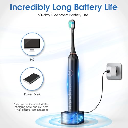 Electric Toothbrush, 40000 VPM Sonic Type for Adults & Teens, Black
