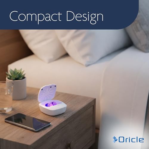 Oricle UV Hearing Aid Dryer & Sanitizer Box with Gentle Heat and UV-C Light | Portable Electronic Dehumidifier | Removes Sweat & Moisture from Hearing Aids, USB Powered
