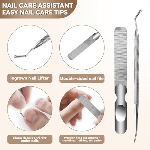 Toenail Clippers for Adults – 6-in-1 Thick & Ingrown Toenail Clippers Set, Large Straight & Slanted Nail Clippers, Heavy Duty Wide Jaw Nail Cutter with Long Handle for Men and Women Black