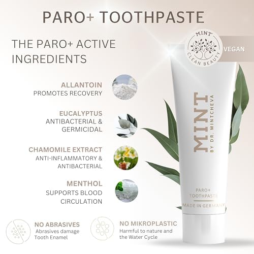 MINT PARO+ Toothpaste - Fluoride-Free - Innovative Formula - Care for Teeth and Gums - Against periodontal Disease, Gum Irritation, Bleeding Gums - by Dr. Mintcheva