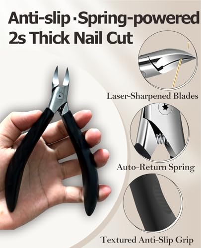Heavy Duty Podiatrist Toenail Clippers for Thick and Ingrown Nails, Super Sharp and Effort-Saving Toe Nail Clippers, Safe Stainless Steel Ingrown Toenail Tool with Curved Blade for Seniors, Adults Black