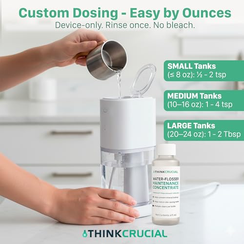 Up to 36 Cleans Think Crucial Water Flosser Cleaner & Descaler Rinse 6oz Super Concentrate - Compatible with All Waterpik Models (WP-660/662, WP-580, WP-560, WP-100) & Philips Sonicare 3000 & More