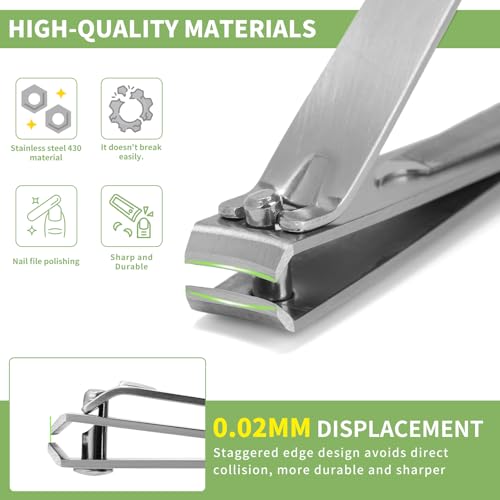 Mia Klein Premium Nail Clippers Set | Stainless Steel with Built-in File | 3.1" Toenail & 2.2" Fingernail Clippers for Men & Women | Curved Blades for Precision Cutting & Easy Grip (Silver)
