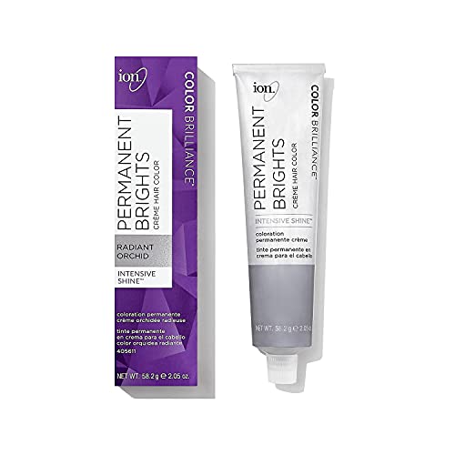 ion Permanent Brights Hair Color Kit: Permanent Brights Creme Hair Color Radiant Orchid (2.05 oz), Sensitive Scalp 10 Volume Creme Developer (8 oz), & After Color Treatment (7 fl oz)