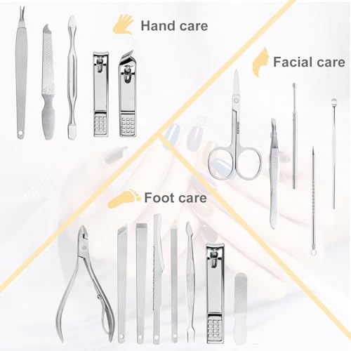Yougai Nail Clippers set for Men and Womens Gift Manicure Set 18 Pieces Stainless Steel Manicure Kit,Nail Care Tools with Luxurious Travel Case Beige