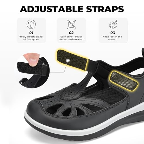 FitVille Extra Wide Sandals for Women Closed Toe Orthopedic Walking Shoes 10 Wide Black