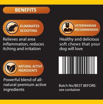dog scooting treatments - Natural scoot stopper for itching dog - 60 tasty soft chews to stop dog scooting (Chicken flavour) Chicken flavour