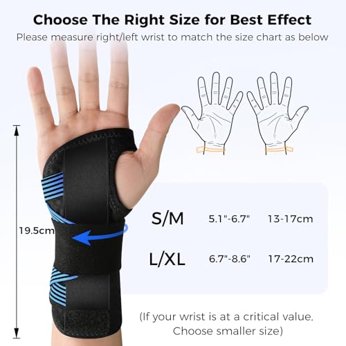 Carpal Tunnel Wrist Brace with Removable Splints, Night Splint Blue/Black S/M-Right