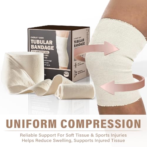 EVERLIT 560D Cotton Blend Elasticated Tubular Support Bandage | Latex-Free, Extra-Thick Breathable Stockinette for Arm, Knees, Legs | Moderate to High Compression for Sensitive Skin (D | 3" x 11 yd) Size D | 3" x 11 yd
