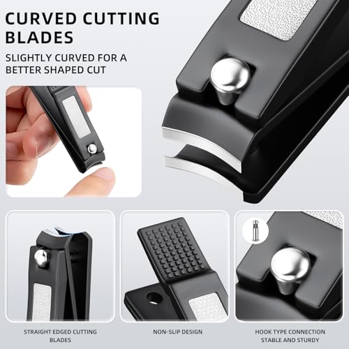 Nail Clippers Set, Ultra Sharp Stainless Steel Fingernail & Toenail Clippers with Nail File, Ergonomic Heavy Duty Nail Cutter Kit with Tin Case, Professional Manicure Grooming Set for Men Women