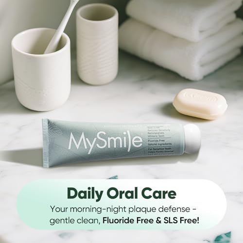 MySmile Fluoride Free Nano Hydroxyapatite Toothpaste for Sensitive Teeth, Strengthens Enamel, 4.2oz with Rechargeable Sonic Electric Toothbrush - 48000VPM, 5 Modes, 6 Brush Heads for Adults