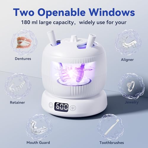 Ultrasonic Retainer Cleaner Machine with 4 Modes – 45kHz 180ML Ultrasonic Cleaner for Retainer,Denture,Mouth Guard,Ring,Jewelry,Leak-Proof Detachable Tank & Base, Easy-to-Clean