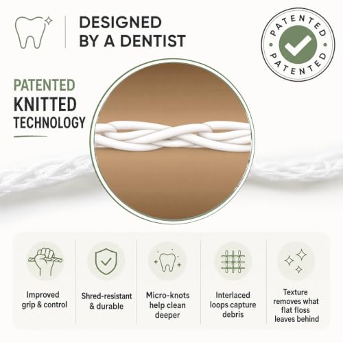 Platinum Wise Floss Slim – Patented Knitted Dental Floss for Tight Teeth | Expanding Microfiber Texture | Deep Plaque Removal | Premium Silver Dispenser | 6-Month Supply