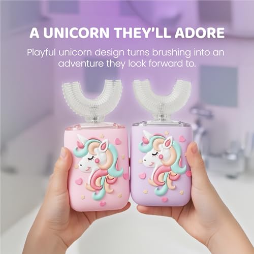 Well Before Kids U Shaped Electric Toothbrush with 5 Brush Heads, Ultrasonic, 5 Modes, IPX7 Waterproof Design (Unicorn, Purple Ages 2-7) Unicorn - Purple