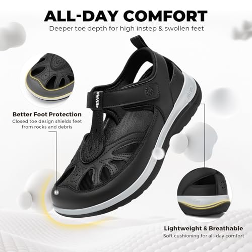 FitVille Extra Wide Sandals for Women Closed Toe Orthopedic Walking Shoes 10 Wide Black
