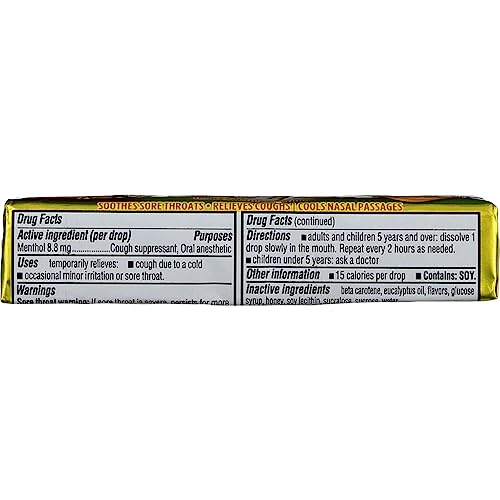 Halls Mentho-Lyptus Menthol Cough Suppressant/Oral Anesthetic Drops, Honey-Lemon, 9-Count Packages (Pack of 20)