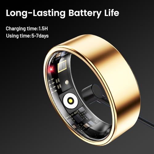 Mirlray Smart Ring for Women & Men, Smart Ring Health Tracker, Blood Oxygen & Heart Rate Monitor, Long Lasting Battery Sleep Ring, Waterproof Fitness Ring (R02C, Black, 7)