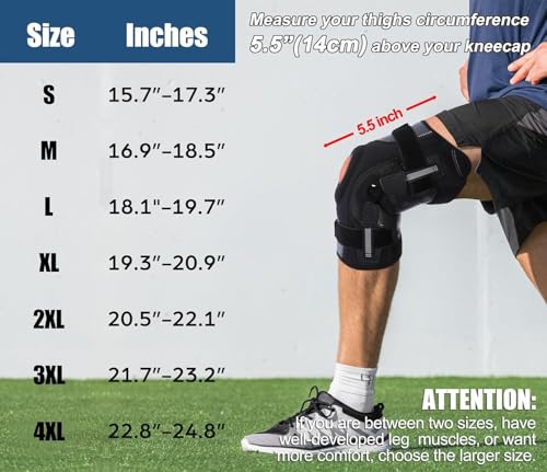 NEENCA Professional Knee Brace for Knee Pain, Hinged Knee Support with Patented X-Straps Fiting System, Strong Stability for Joint Pain Relief, Arthritis, Meniscus Tear, ACL, PCL, MCL, Sports, Workout X-Large Black-Single
