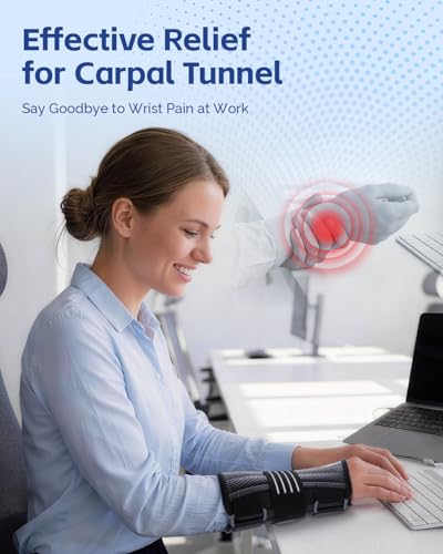 FEATOL Lightweight Carpal Tunnel Wrist Brace for Daily Work, 7 inches Comfortable & Adjustable Night Support for Women Men, Pain Relief for Tendonitis, Sprains, Arthritis, Righ Hand, Large