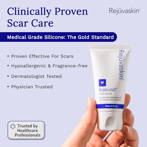 Rejuvaskin RejuvaSil Silicone Scar Gel, Scar Treatment for Surgical Scars, Burns, Keloids, Acne Scars on Face & Body, 30ml 1.01 Fl Oz (Pack of 1)