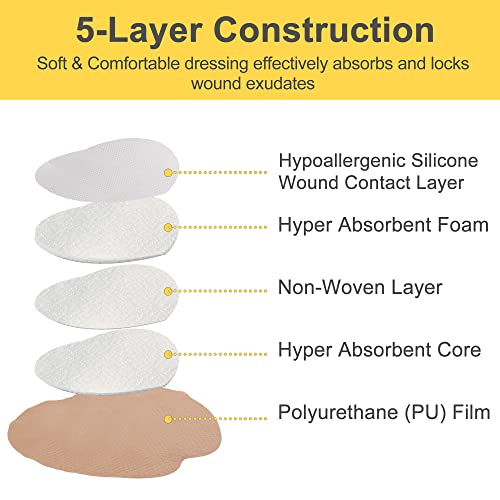 LotFancy Sacral Foam Dressing 7"x 7", 10 Count, Highly Absorbent 7"x 7" (10-count)