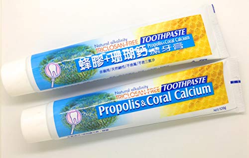 Natural Fluoride Free Propolis Toothpaste Anti-Plaque Triclosan Free No Preservative, No Artificial Sweetener, No Chemical, with Okinawa Coral Calcium 120g (4.2 oz) Made in Taiwan (3) 3