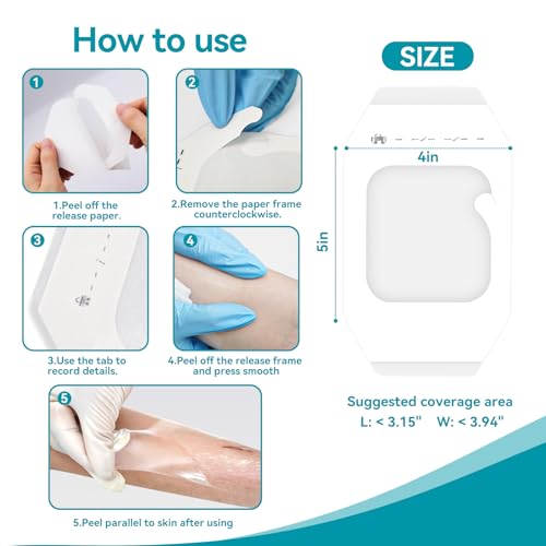 Dimora Transparent Film Dressing 50 Packs, Waterproof Adhesive Clear Bandages 4 in x 5 in, Wound Cover for IV Shield, Tattoo Aftercare Bandage,Clear Bandage Tape for Wound Care 4" x 5"